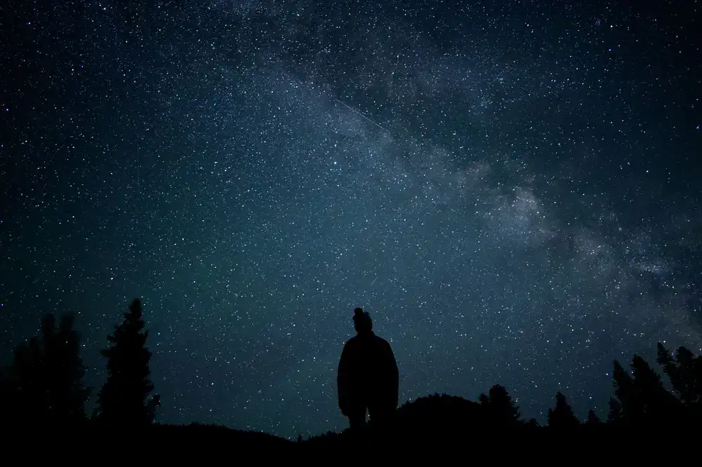 Observer looking up at a dark sky